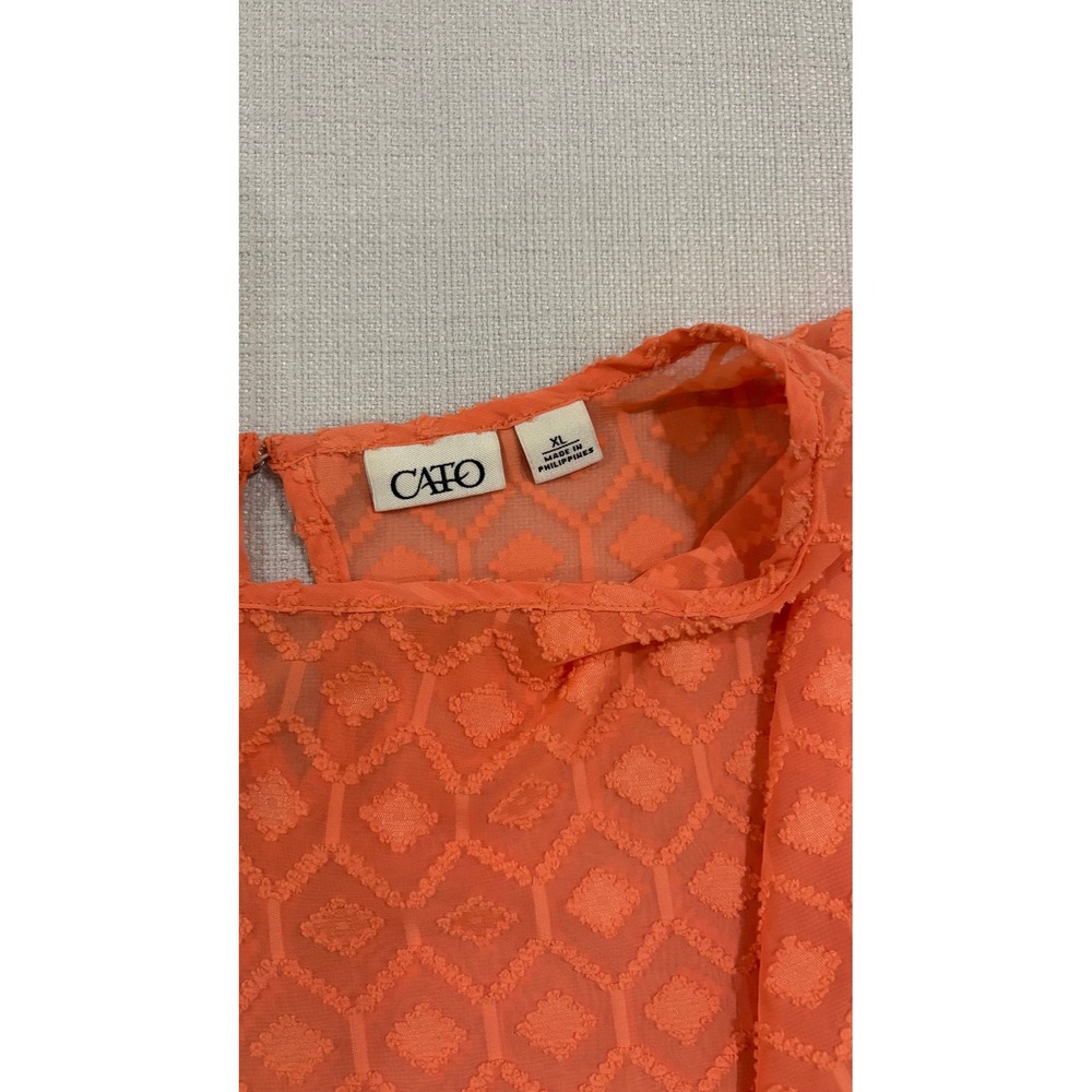 Cato Blouse Womens XL Coral Good Geometric Clip Dot Keyhole Back Flutter Sleeve
